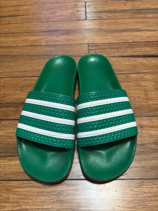 adidas Other - adidas Adilette Men's Slide Sandals Green White Striped Comfort Synthetic Sz 12